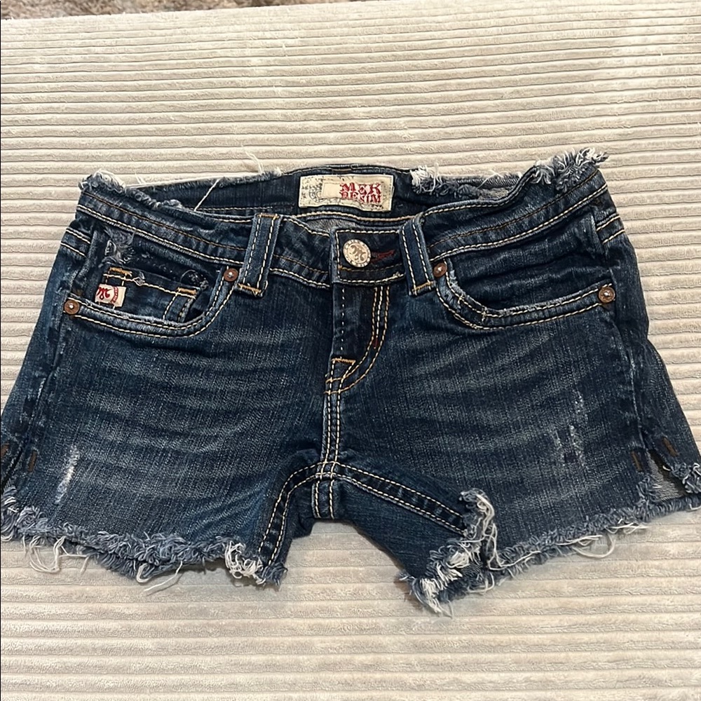 MEK Dark Blue Frayed Jean Shorts